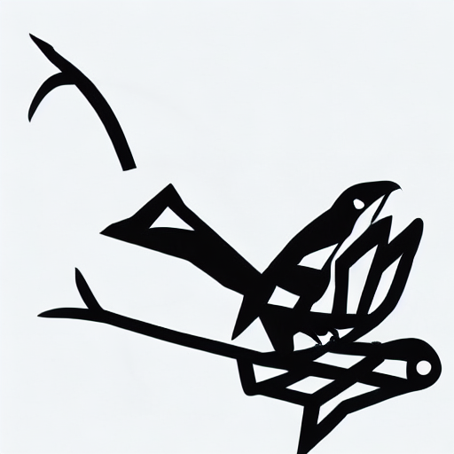 AI image generated of A black drawing of a bird with a broken wing.