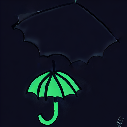 A green umbrella with a black handle is shown in a black and white drawing. AI image generated of A green umbrella with a black handle is shown in a black and white drawing.