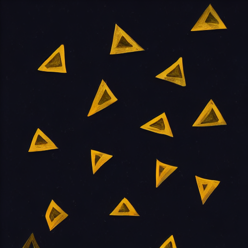 A drawing of yellow triangles on a black background. AI image generated of A drawing of yellow triangles on a black background.