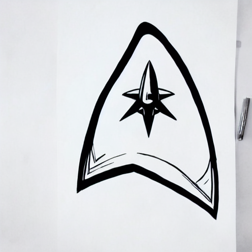 A black and white drawing of a starship. AI image generated of A black and white drawing of a starship.