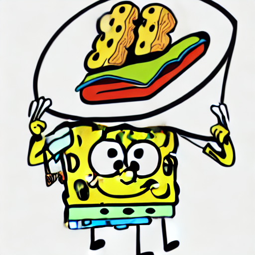 A cartoon drawing of a spongebob character with a sandwich on AI image generated of A cartoon drawing of a spongebob character with a sandwich on