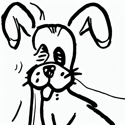 A black and white drawing of a dog with a pink tongue. AI image generated of A black and white drawing of a dog with a pink tongue.