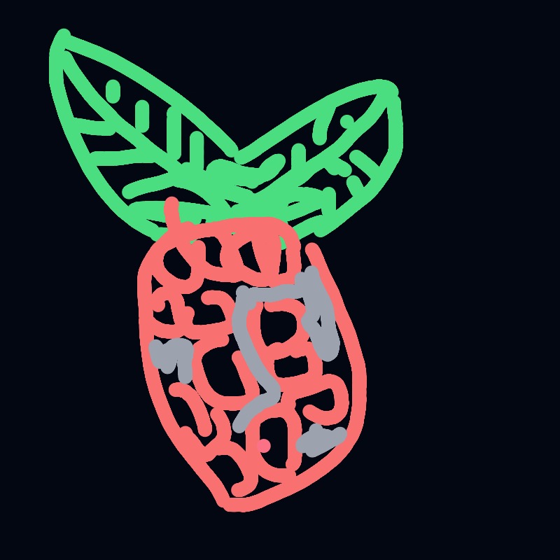 A green and red pineapple drawn with a pencil.