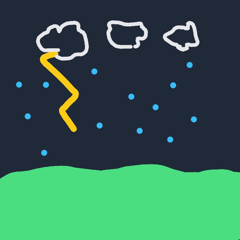 A drawing of a lightening bolt in the sky.