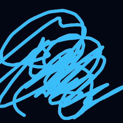 A blue and white drawing of a hand.