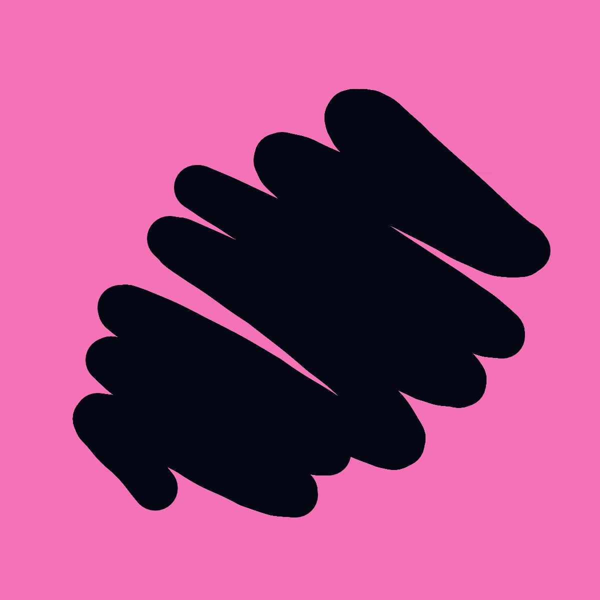 A black and white drawing of a hand on a pink background.