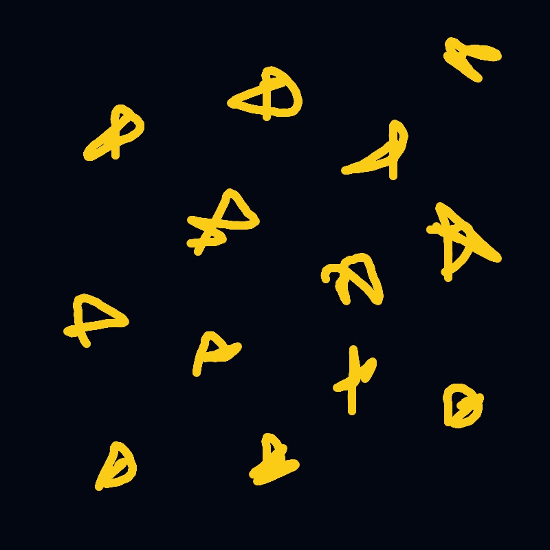 A drawing of yellow triangles on a black background.