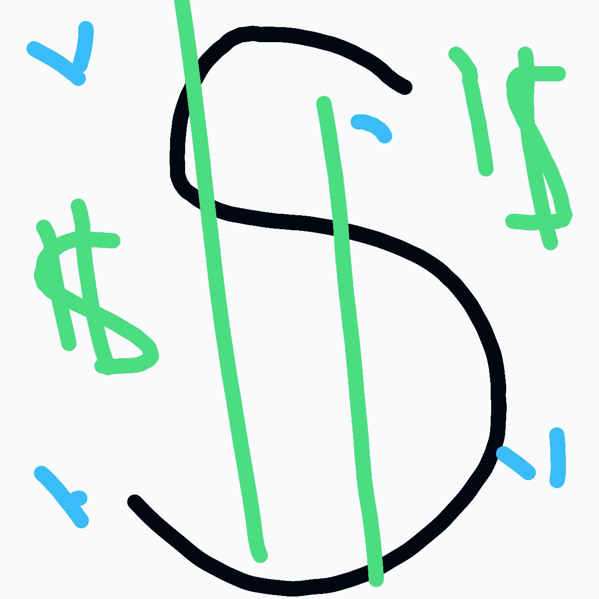 A green dollar sign with a black outline.