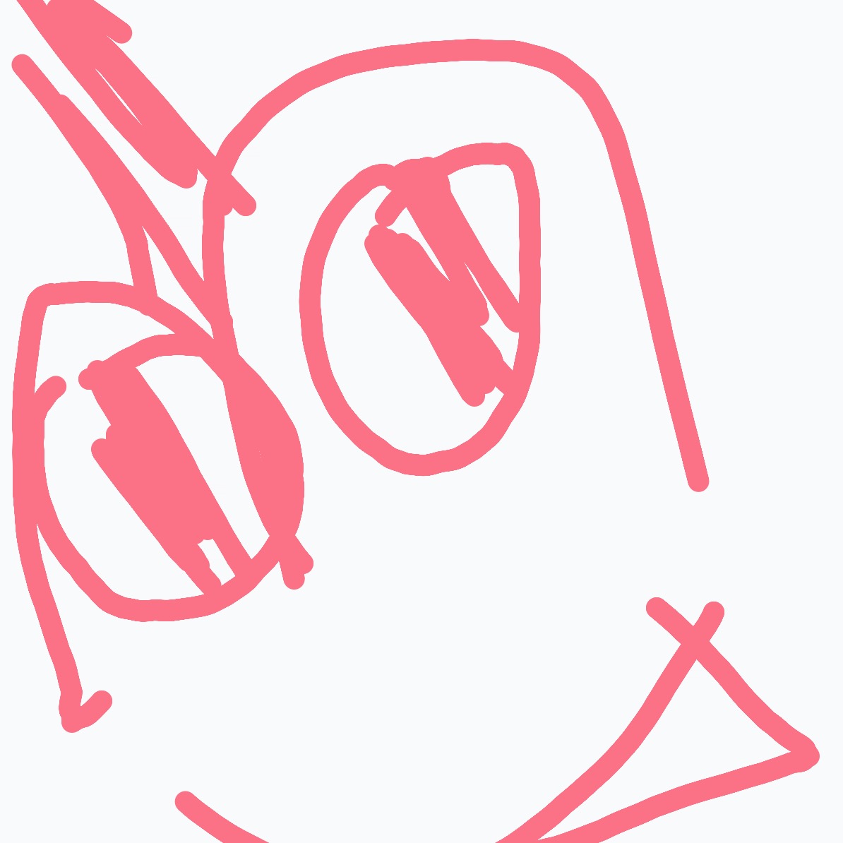 A pink drawing of a face with a smile.