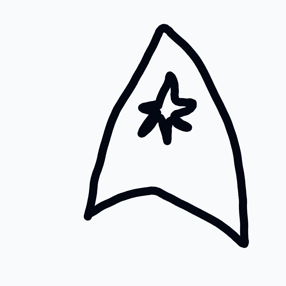 A black and white drawing of a starship.