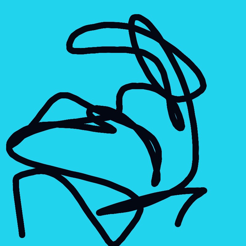 A black drawing of a chair with a blue background.