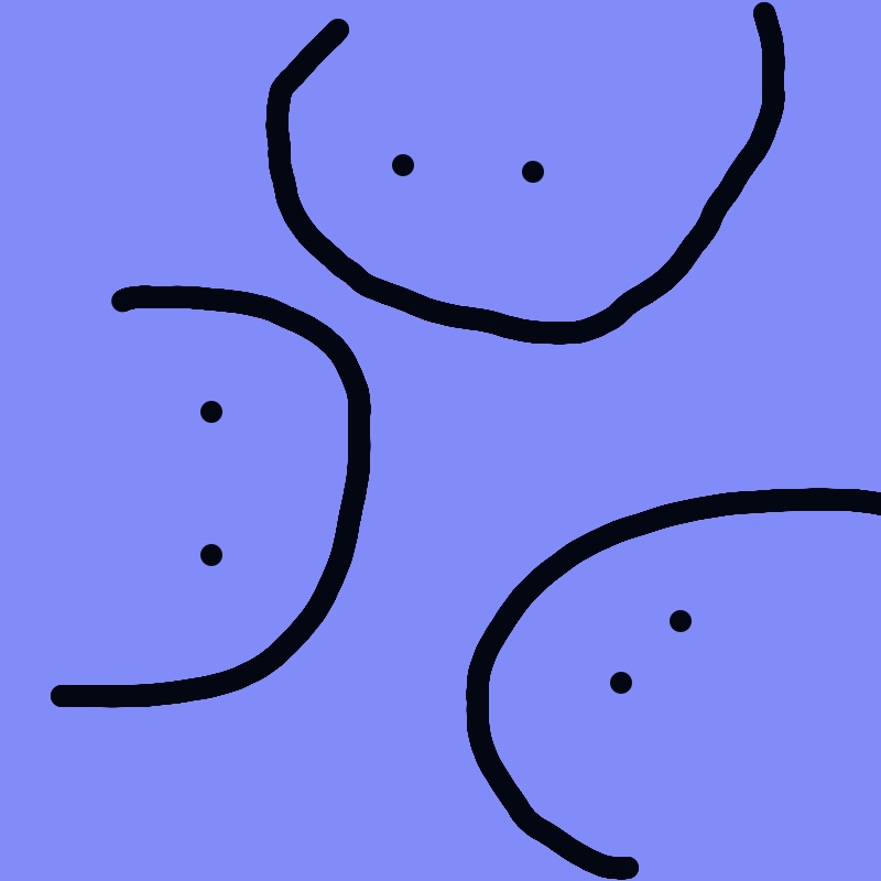 A drawing of a face with a blue background and a black outline.
