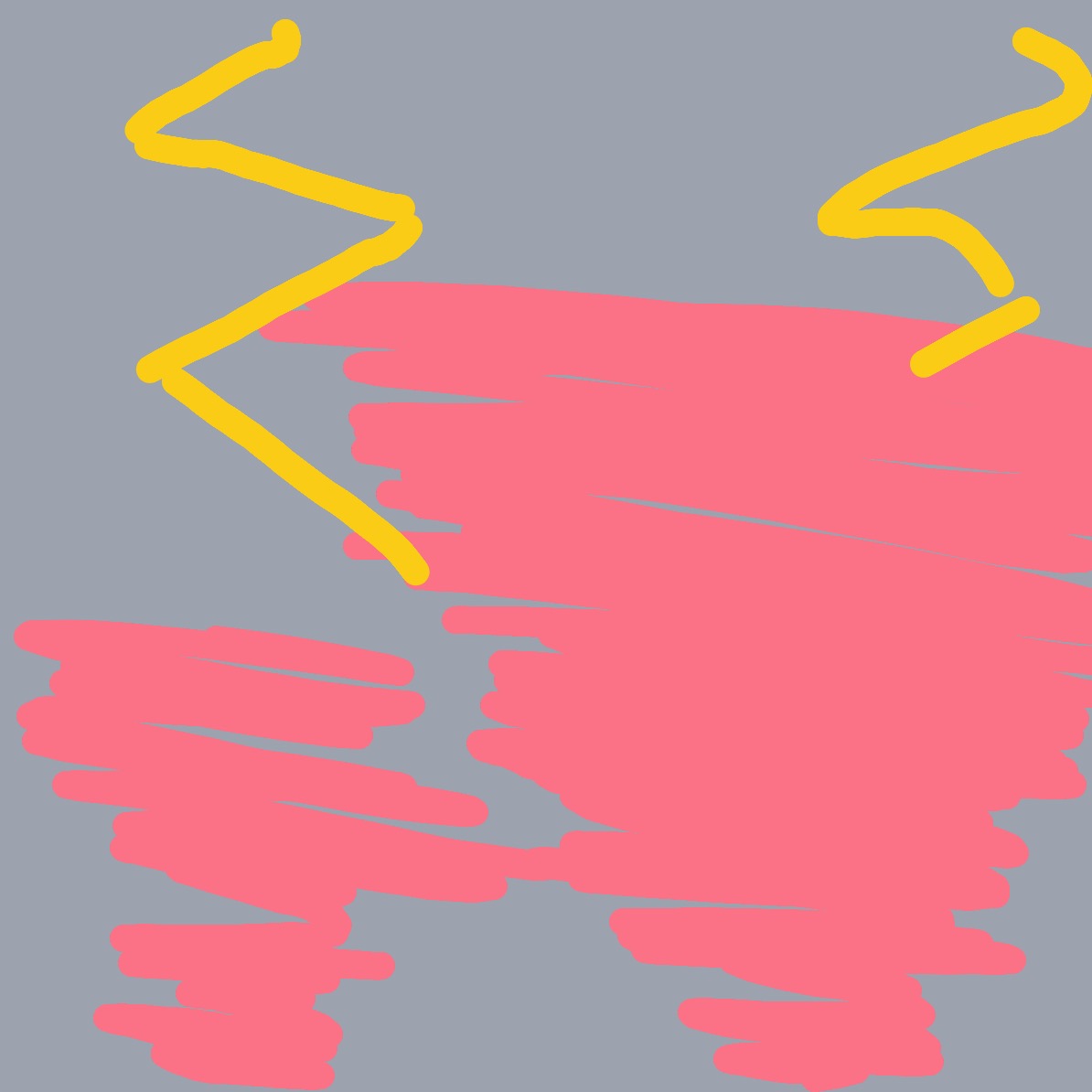 A yellow line is drawn on a pink background.
