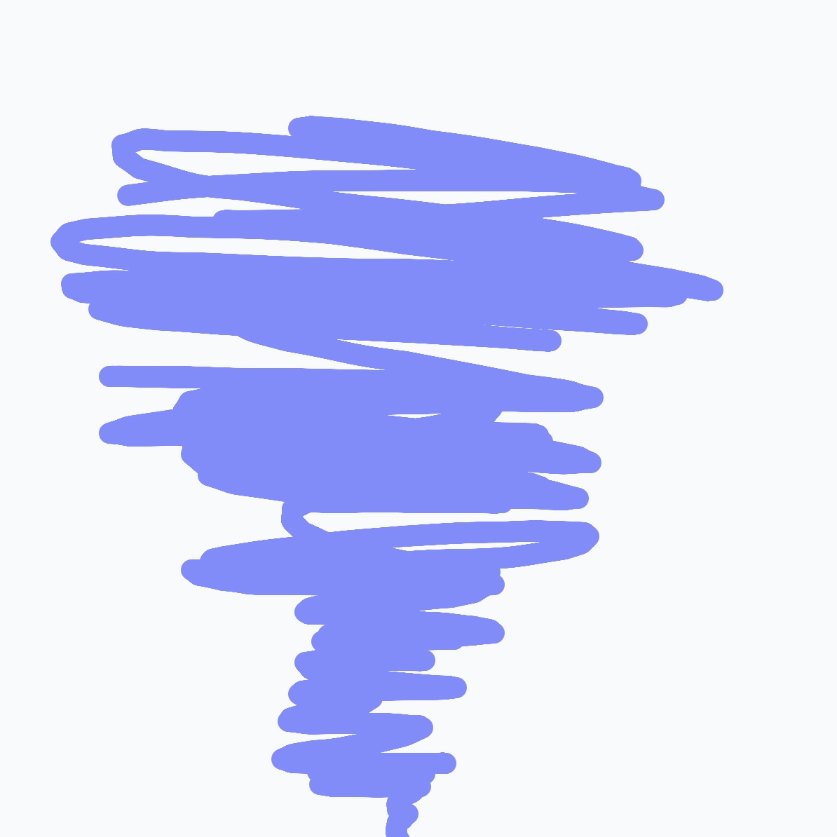 A blue drawing of a tornado.
