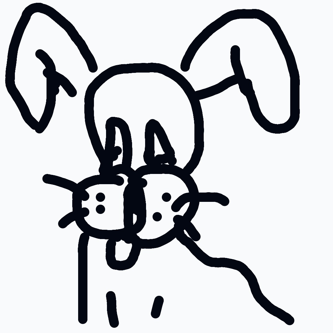 A black and white drawing of a dog with a pink tongue.