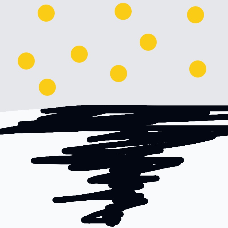 A black and yellow drawing of a storm.