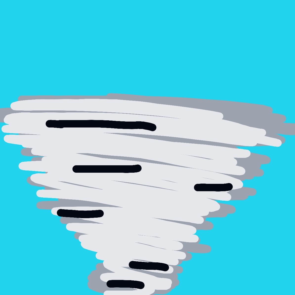A drawing of a tornado on a blue background.